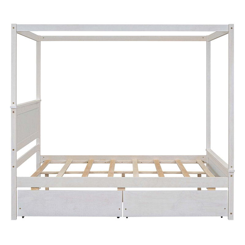 Lit double à baldaquin en bois avec deux tiroirs