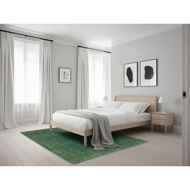 Tapis oriental vert tissé à la machine, Rectangle 5 pi x 7 pi