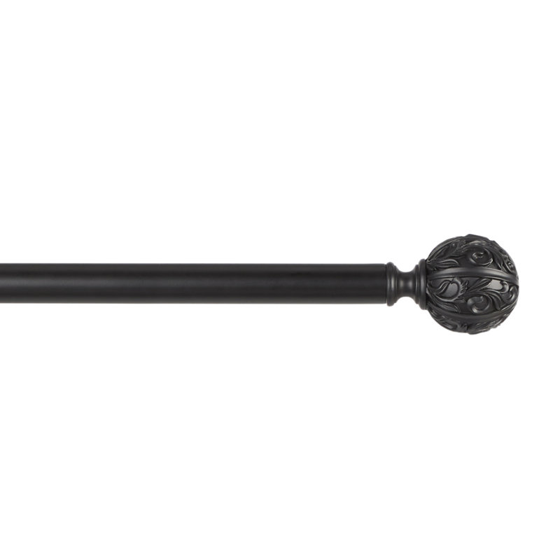 Matte Black Adjustable Iron Curtain Rod with Ornate Finial