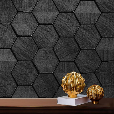 3D Hexagon Geometric Embossed Peel And Stick Wallpaper - Removable Textured Contact Paper For Cabinets & Walls - Waterproof & Scratch-Resistant