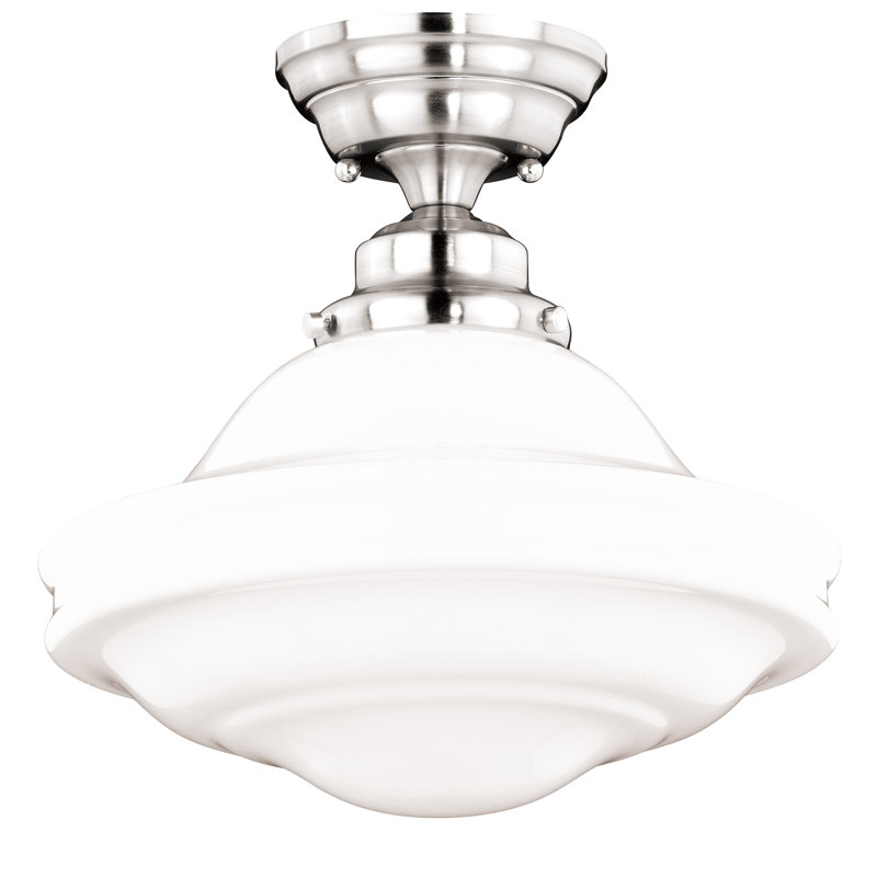 Mandy Glass Semi Flush Mount, Milk Glass, Satin Nickel