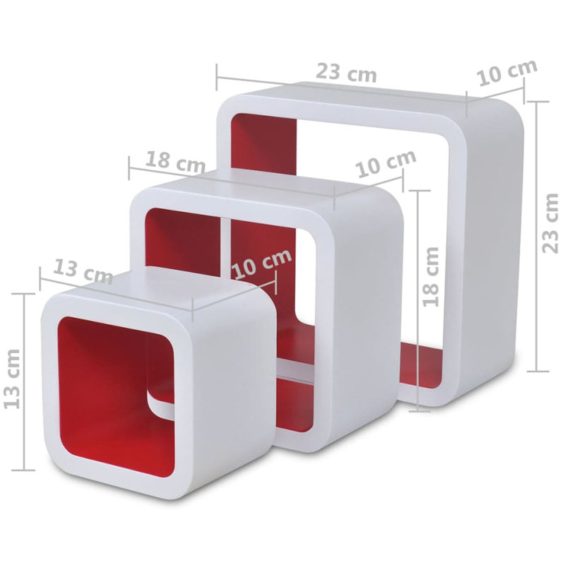 Parnassus 3 Piece Floating Shelf, White/Red