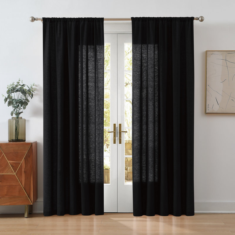 Cannon Solid Cotton Percale Window Curtain Pair, 50" W x 96" L, Black