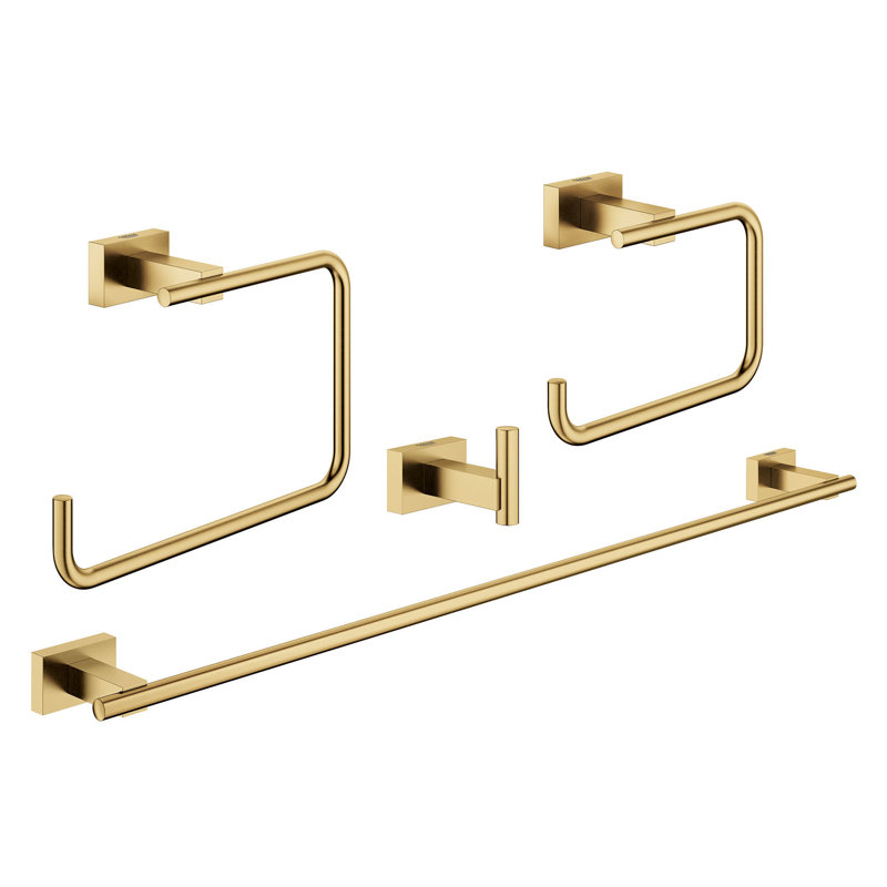 Essentials Cube 4 - Piece Bathroom Hardware Set, Grohe Brushed Cool Sunrise