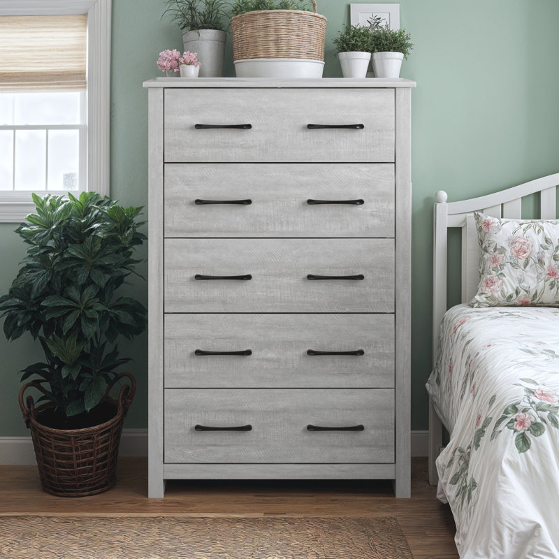 Commode 5 tiroirs H 46,7 po Walter, Chêne gris cendré