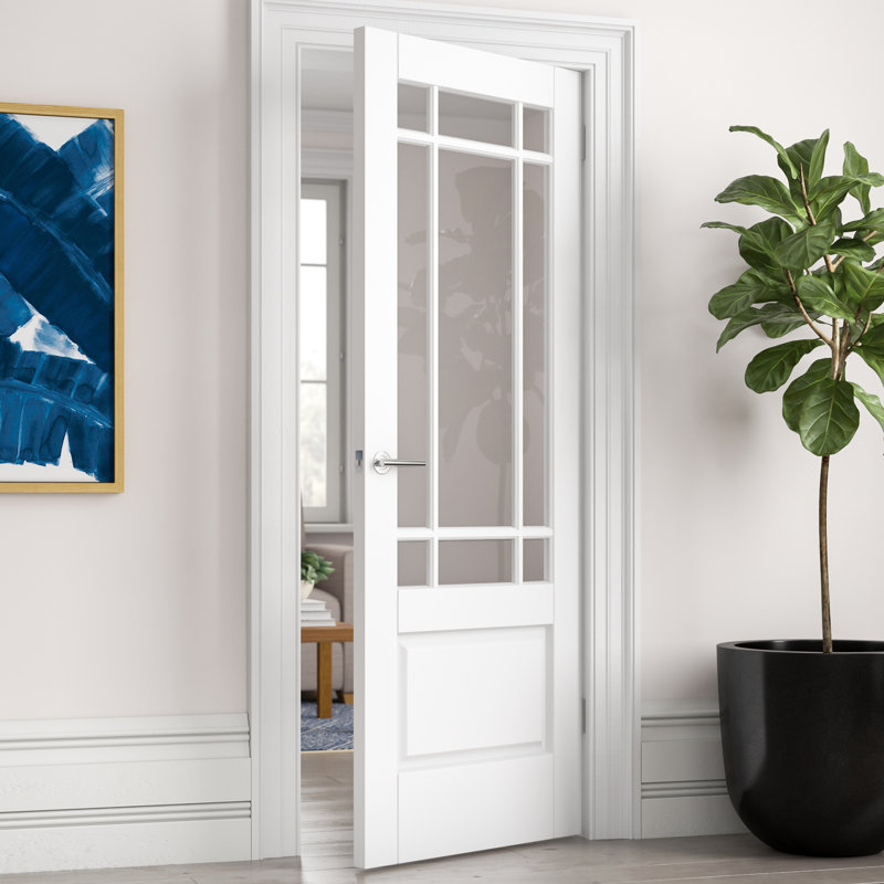 Downham Clear Bevelled Glazed Primed White Internal Door, 198.1cm H x 61cm W x 3.5cm D
