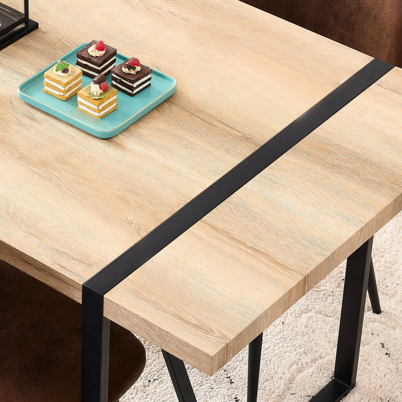 55.1"X31.4"X29.9" Rectangular Dining Table For 6, Industrial Style, 1.5" Thick Tabletop With Black Metal Legs, Kitchen And Living Room Table, 55.1"X31.4"X29.9", Fits 4-6, Space