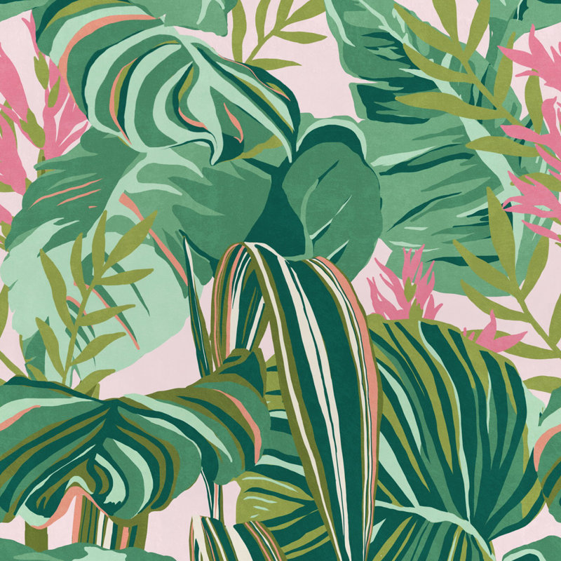 Palm Springs Floral Wallpaper Roll, Green/Pink