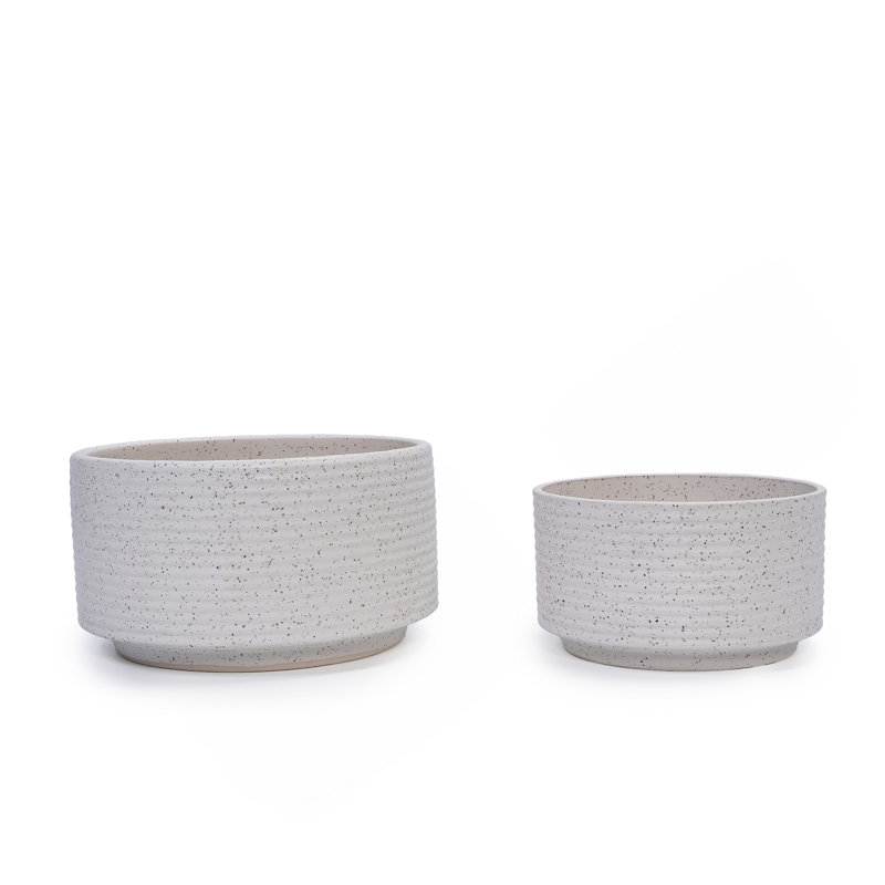 Ensemble de pots à fleurs en céramique fait à la main de 2, 11 po et 8 po de diamètre, blanc avec faîtage vertical