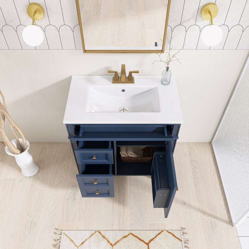 30'' Single Bathroom Vanity with Ceramic Top, Blue