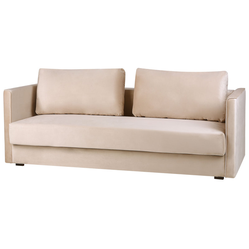Amilcar 3 Seater Velvet Sofa Bed, Beige