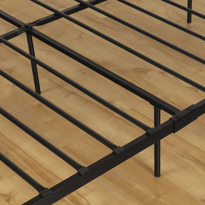 Queen Black Metal Geometric Headboard Platform Bed
