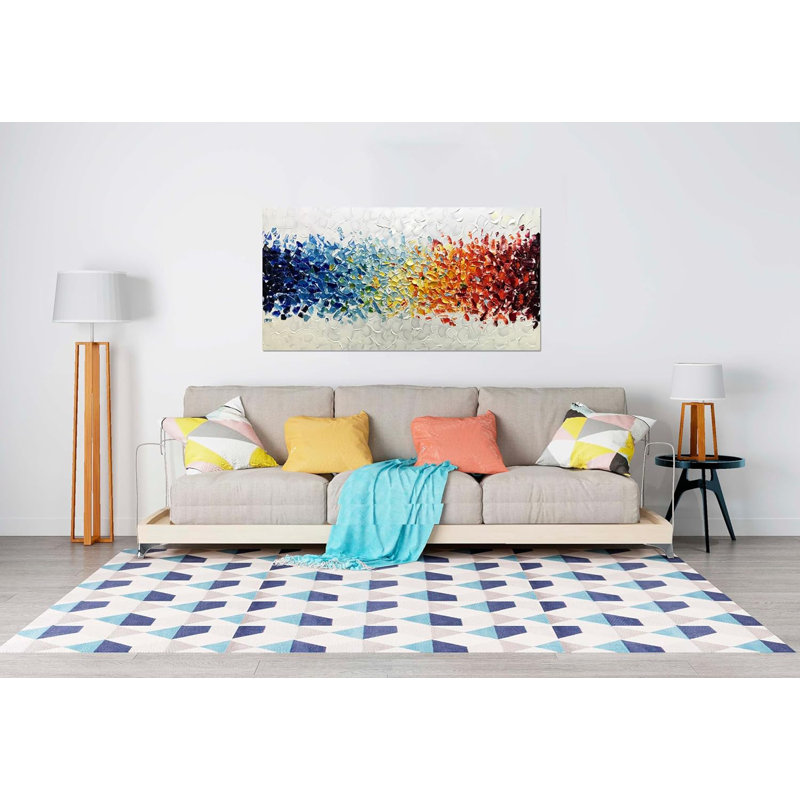 Hand-painted On Canvas Colorful White Background Abstract Oil Paintings Multi Color Wall Art Contemporary Artwork