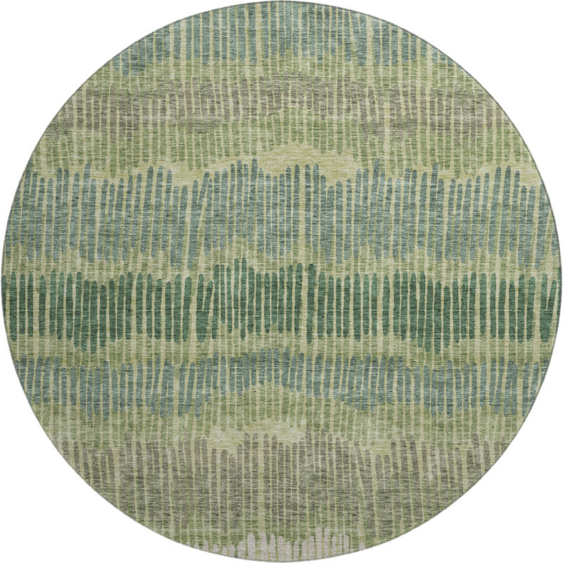 Premium Machine Washable Prisco Green Rug, Round 8'