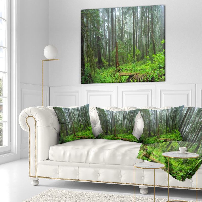 Coussin paysage forêt tropicale, 18 po x 18 po, Coussin décoratif