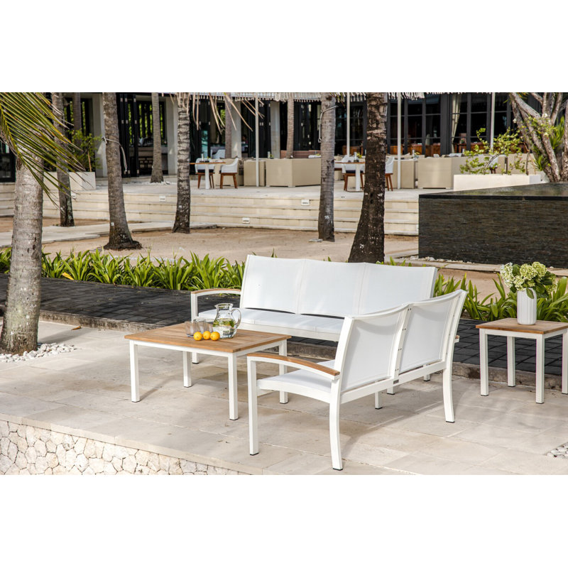 SoHo 40" Rectangle Teak Aluminum Outdoor Coffee Table, White