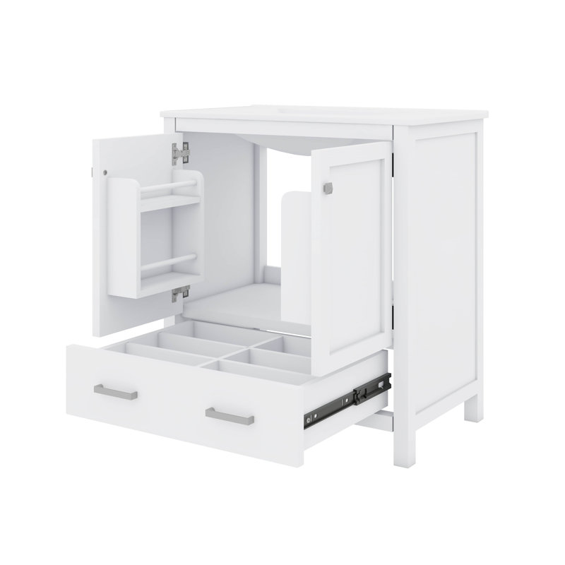 Meuble-lavabo de salle de bain à la mode avec 1 tiroir et tablette de porte double couche, Blanc