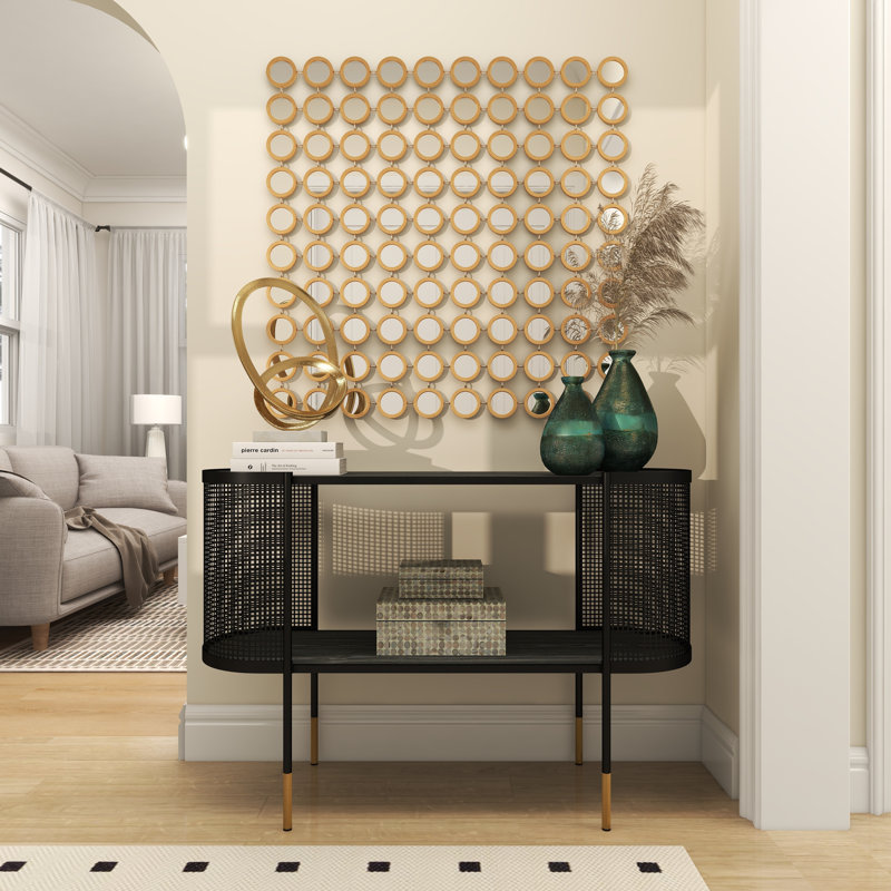 Metal Geometric Room Wall Mirror with Grid Pattern