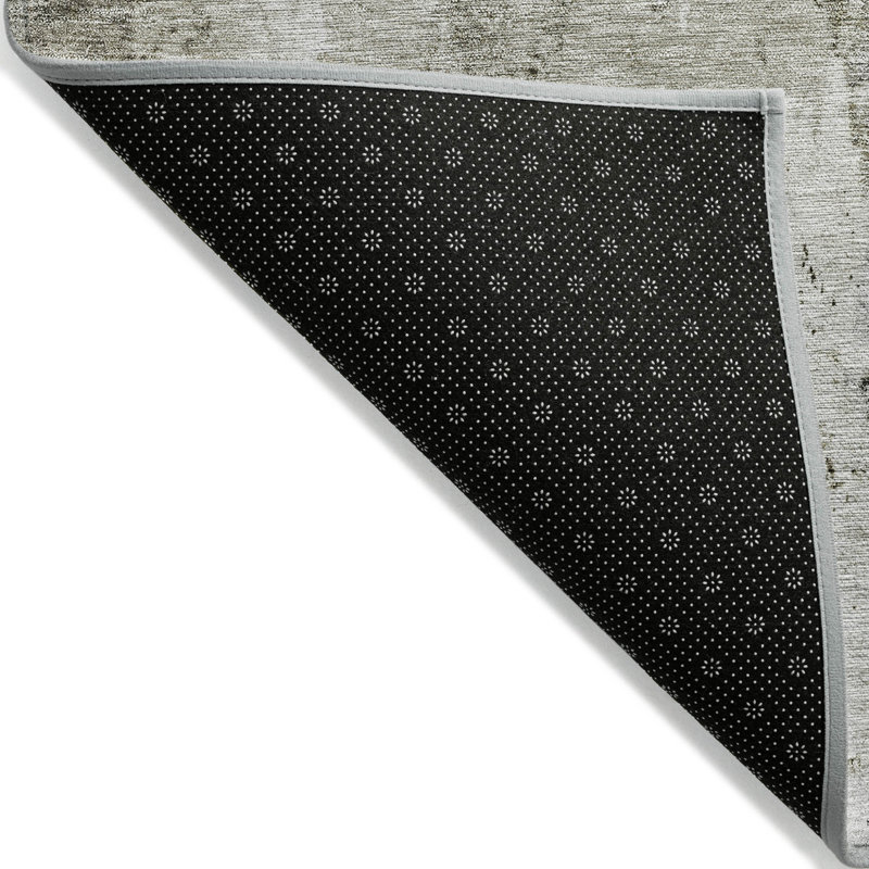 Tapis d'intérieur rond lavable abstrait 8 pi gris