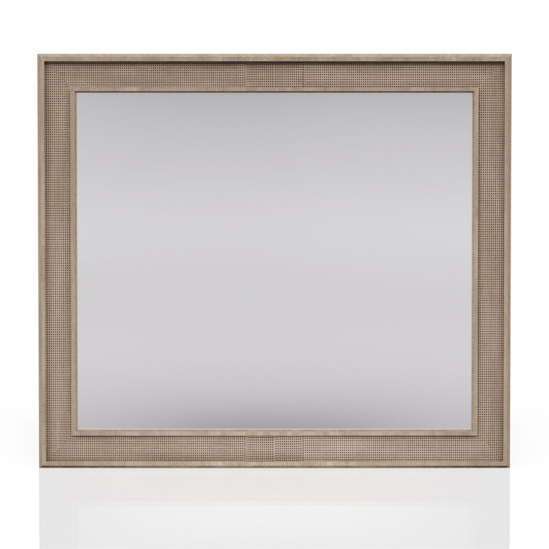 Sand Colored Cane Mirror (Includes Mirror Only), 40" x 40", Wood