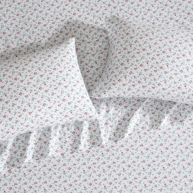 Twin White Floral Cotton Percale Sheet Set
