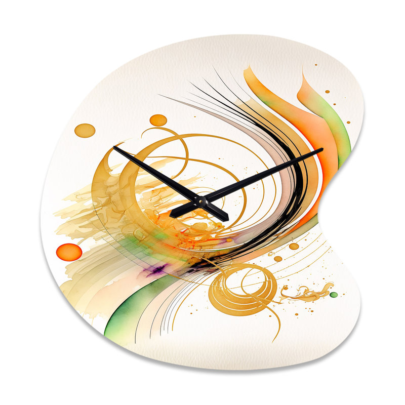 Mouvement en spirale dorée II - horloge asymétrique abstraite en métal, horloge murale moderne de forme irrégulière, Petit
