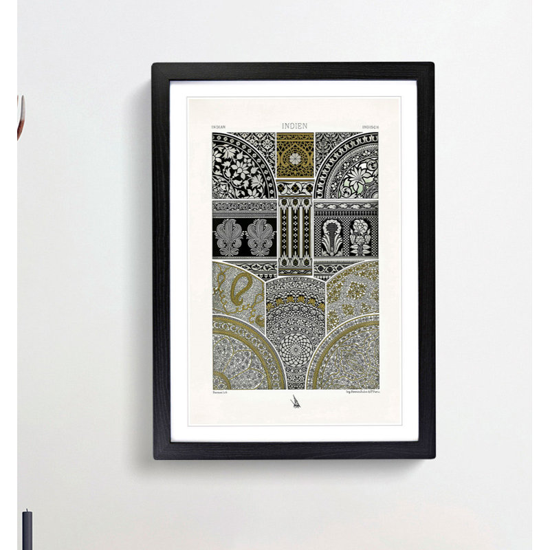 Indian Pattern by Albert Racinet - Framed Print, Black, 60cm H x 40cm W x 2cm D