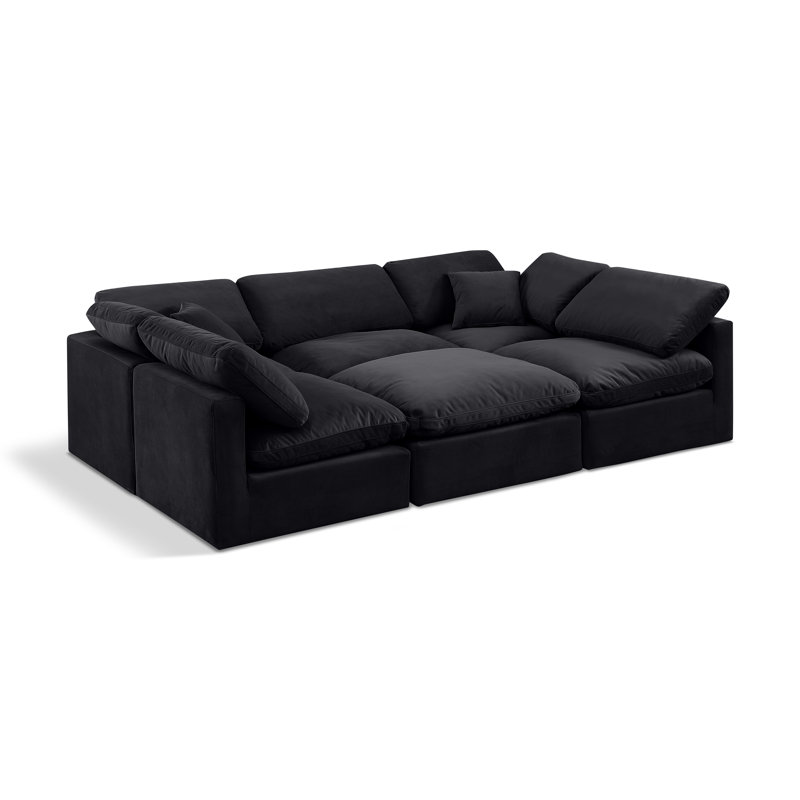 Itala Velvet U-Shaped Sectional Reversible, Black Velvet