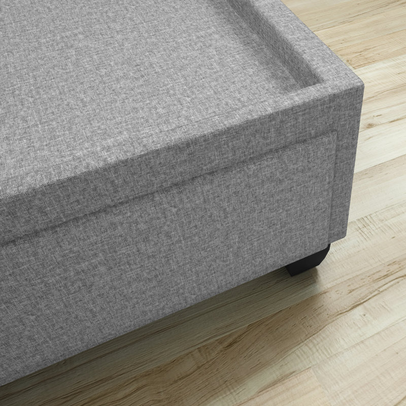 Lit plateforme avec rangement en lin Boyd Modena, gris, Grand