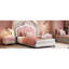 Lit simple tapissier princesse avec tête de lit couronne, lit plateforme simple avec tête de lit et pied de lit, crème et rose