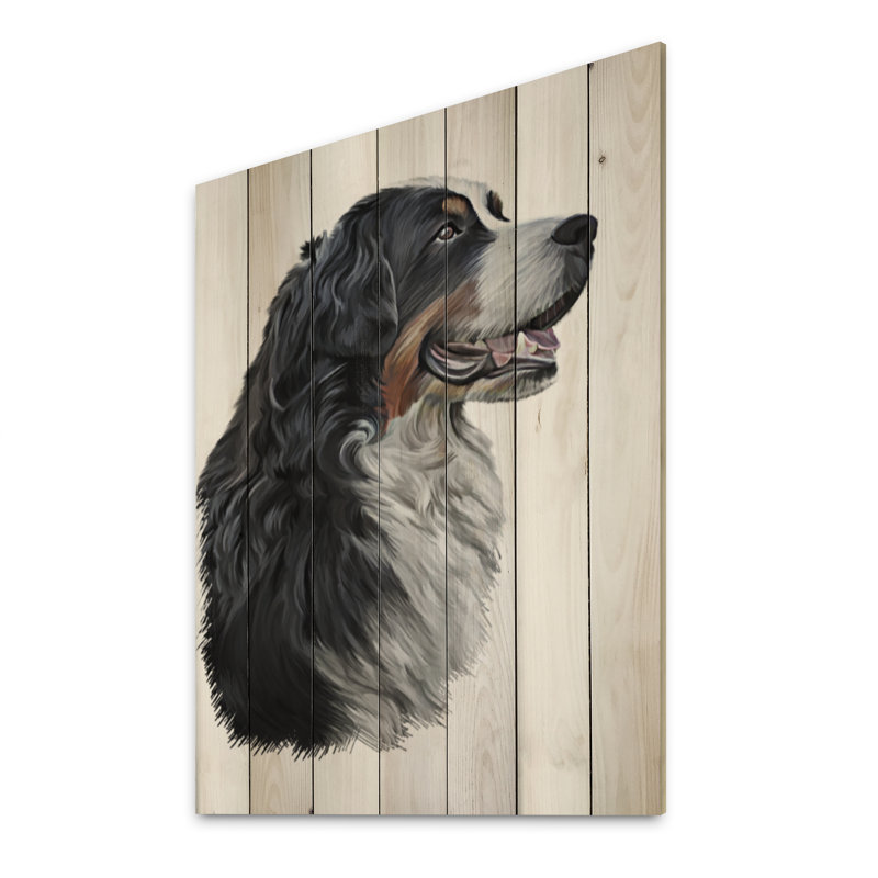 Dessin d'un bouvier bernois - décoration murale traditionnelle en bois, H 12 po x l 8 po x P 1 po