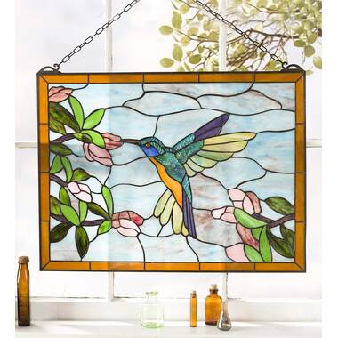 Peacock Sunset Stained Glass Window - Design Toscano