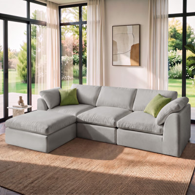 108.2” Cloud Sectional Couch, Boneless Modular L Shaped Sofa with Ottoman, Cloud-Like Comfort Deep 3-Seat Couch for Living Room, No Assembly Required