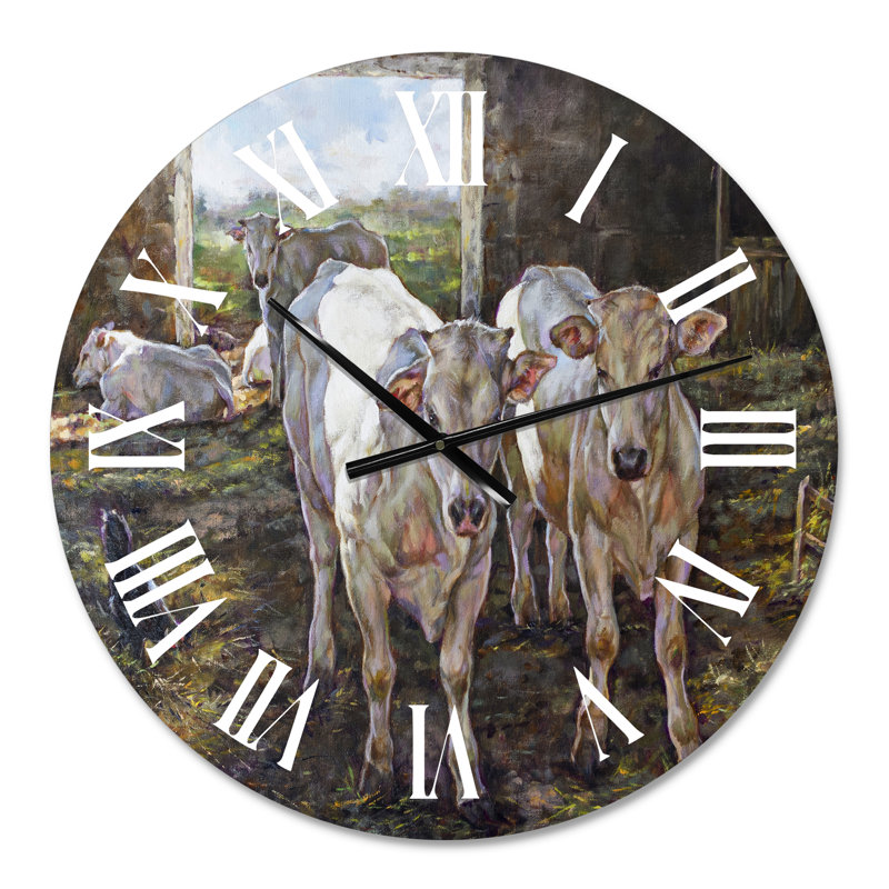 Deux vaches dans l'écurie - horloge murale, Moyen