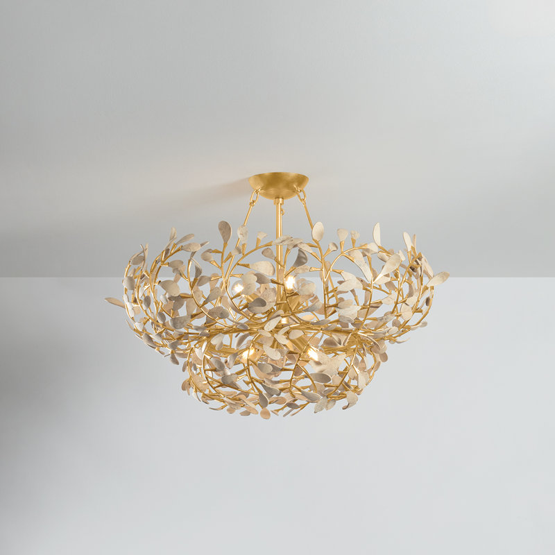 Lustre Maybrook en feuille d'or rétro, 6 lumières, H 16 po x l 28 po x P 28 po