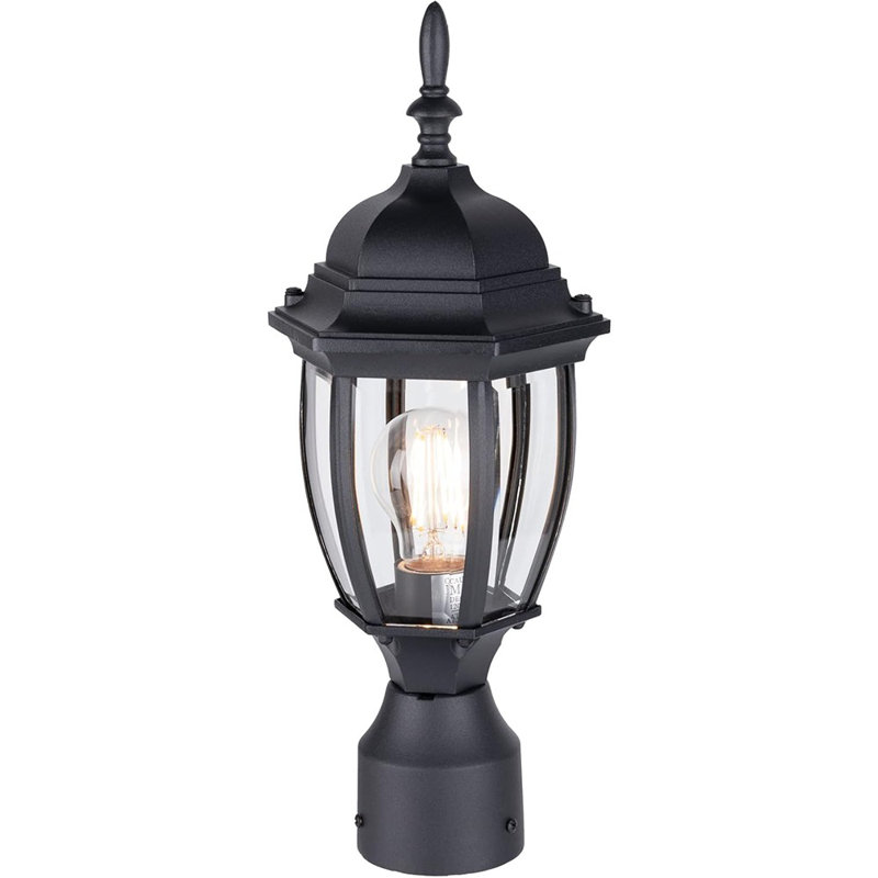 Outdoor Post Lighting Fixture Pole Lantern, E26 Medium Base Max 60W, Aluminum Housing Plus Glass, Matte Black Finish, 1-Pack