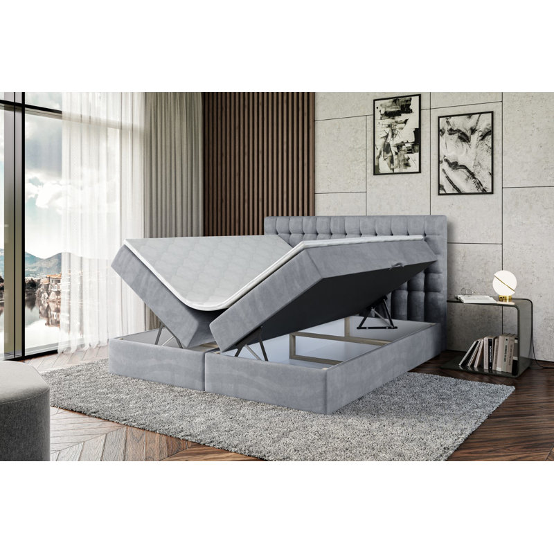 Bed with Mattress, 200 x 200 cm, Grey