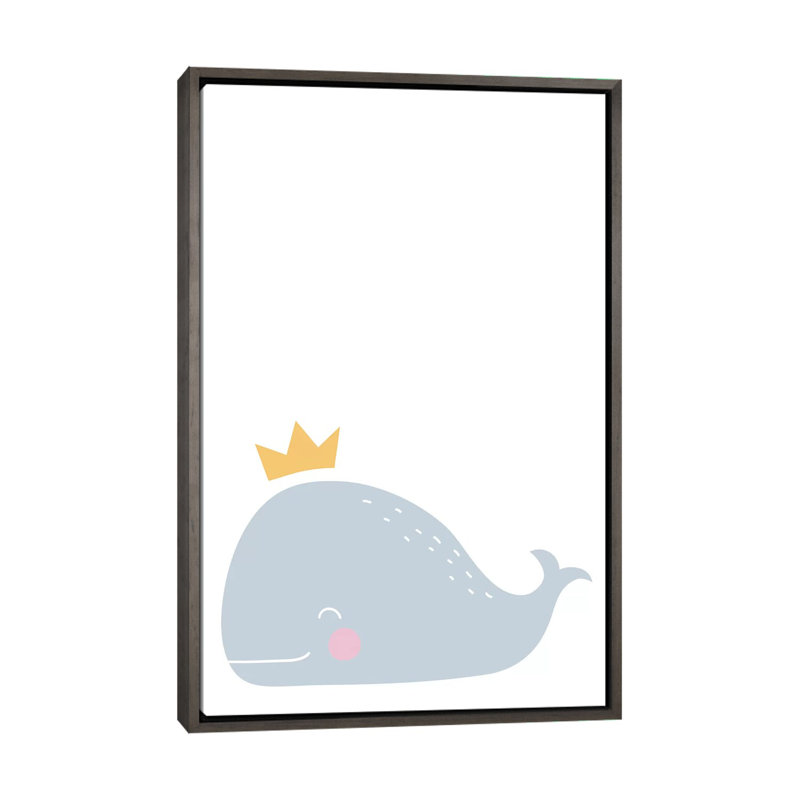 Baleine avec couronne - impression d'art graphique, H 60 po x l 40po x P 1,5 po, Toile avec cadre gris, Pas de tapis