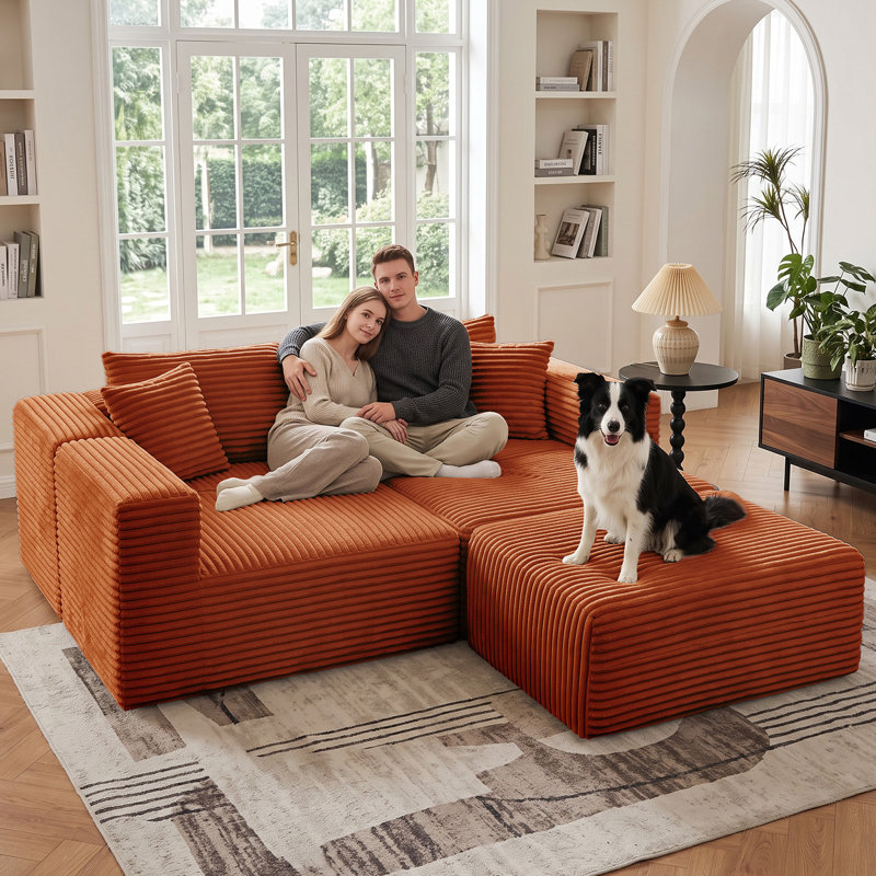 Canapé d'angle modulaire en forme de U de 108 pouces, canapé Cloud en velours côtelé compressé 5 pièces avec modules amovibles, assise profonde, aucun assemblage requis