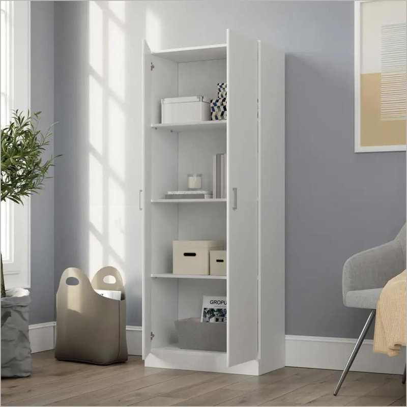 Armoires, armoire de rangement à deux portes moderne blanc cassé l 23,5 po x P 12 po x H 60 po | Panneau de particules | Chambre à coucher