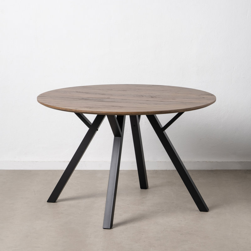 Bullock Round Metal Base Dining Table, Black, Brown