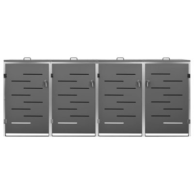 Quadruple Wheelie Bin Shed 108.9 x 30.5 x 44.3 in Stainless Steel Outdoor Garbage Can Storage