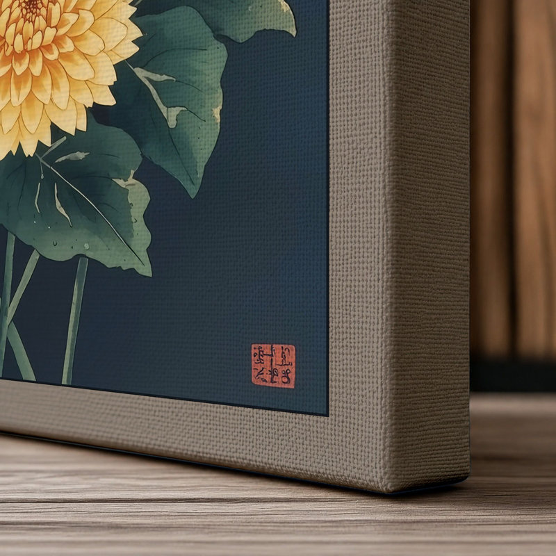 Chrysanthemum Study Botanical - Wrapped Canvas, 30x20 - 76.2 x 50.8 cm, Taupe Border