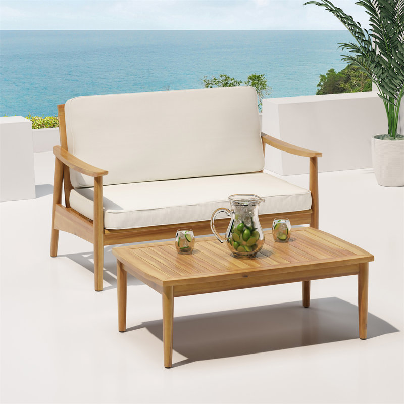 Ensemble de causeuse et table basse pour patio, Beige, Brun