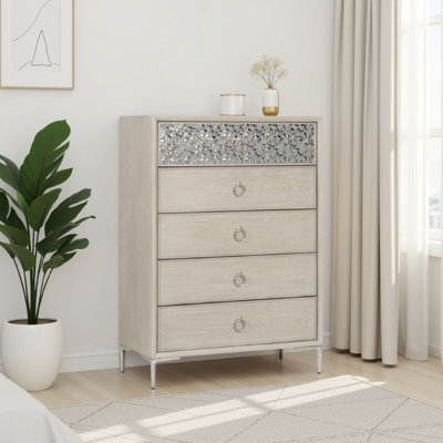 Commode haute Kaira, 5 tiroirs, détails en métal