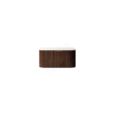 Armoire murale 30 po avec comptoir en pierre frittée blanc de Carrare, un tiroir, sans lavabo, sans robinet ni drain, couleur grain de bois noyer foncé