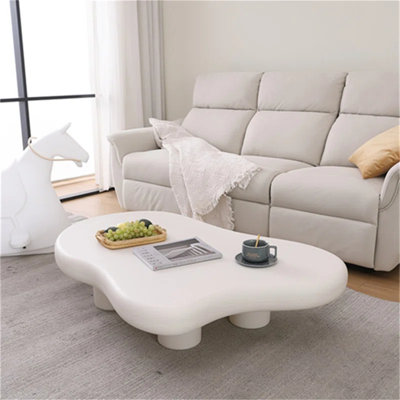 Cloud-Shaped Coffee Table, Modern Side Table with Triangular Base for Living Room