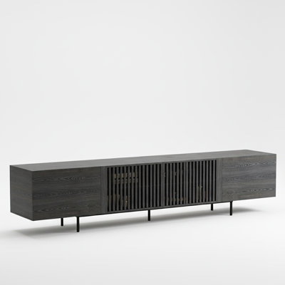 Extra Long Black Tv Stand With Slatted Doors, Modern Entertainment Center