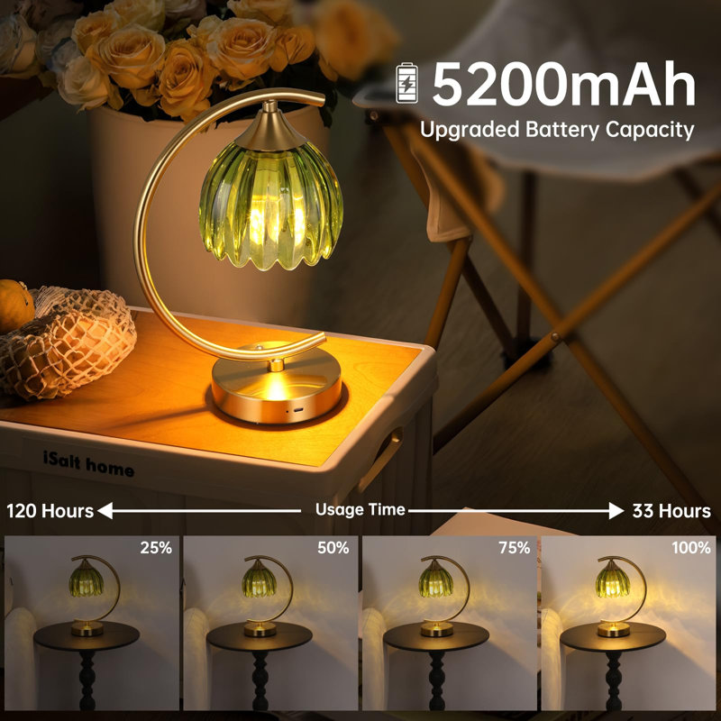 Lampe de table tulipe, lampe de table à contrôle tactile sans fil 5200 mah avec 3 couleurs de temps et gradation continue, lampe de table à pile rechargeable (tulipe verte)