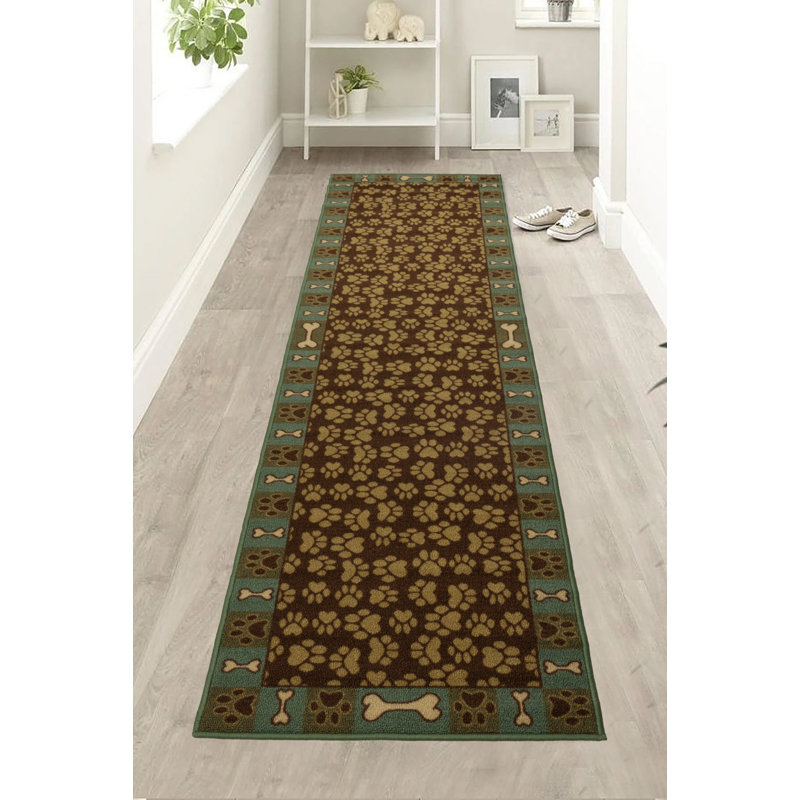 Tapis de couloir vert et brun, Tapis de couloir 2 pi 2 po x 10 pi